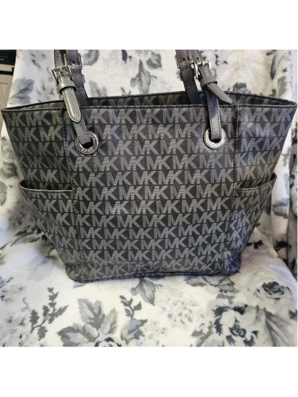 Michael Kors Jet Set Large Logo Tote - Grey/Black